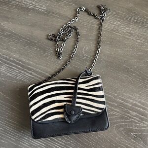 Zebra Print Black Leather & Calf Hair Crossbody Bag